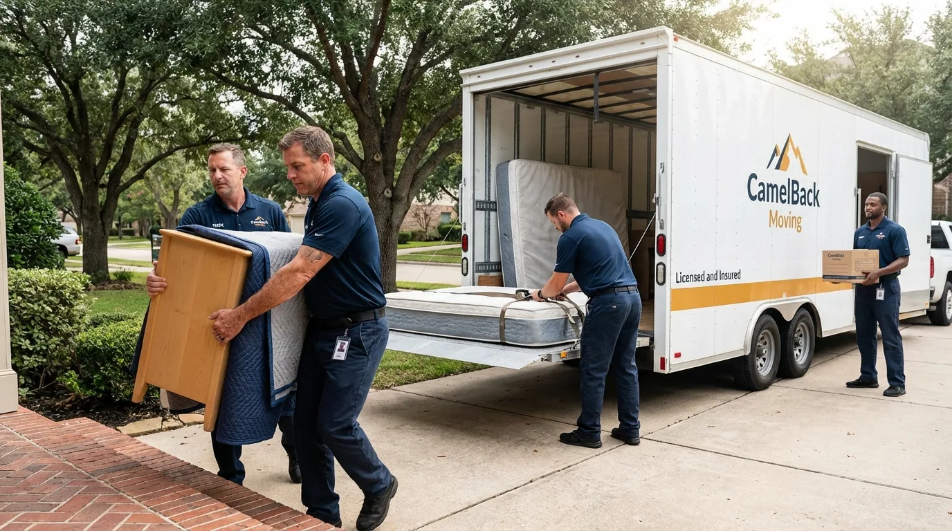 Crew loading residential truck for cross-state move from Newmarket, NH