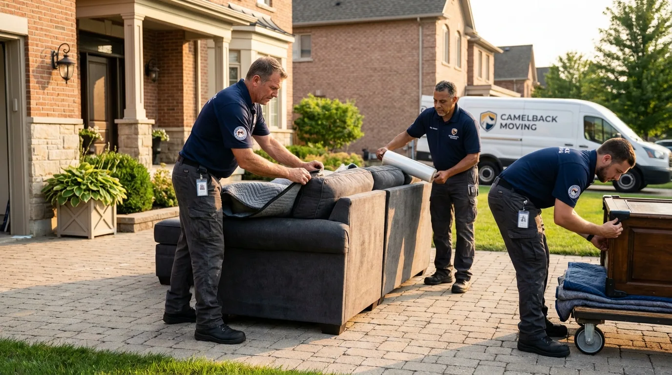 Large estate moving crew wrapping furniture in Newmarket, NH
